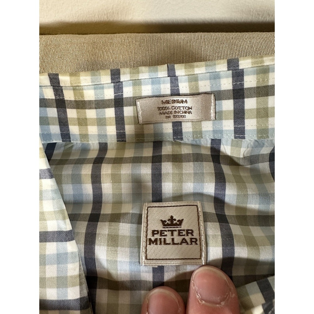 Peter Millar Shirt Adult Medium Green Gingham Plaid Button Down Quality Mens - Picture 4 of 12